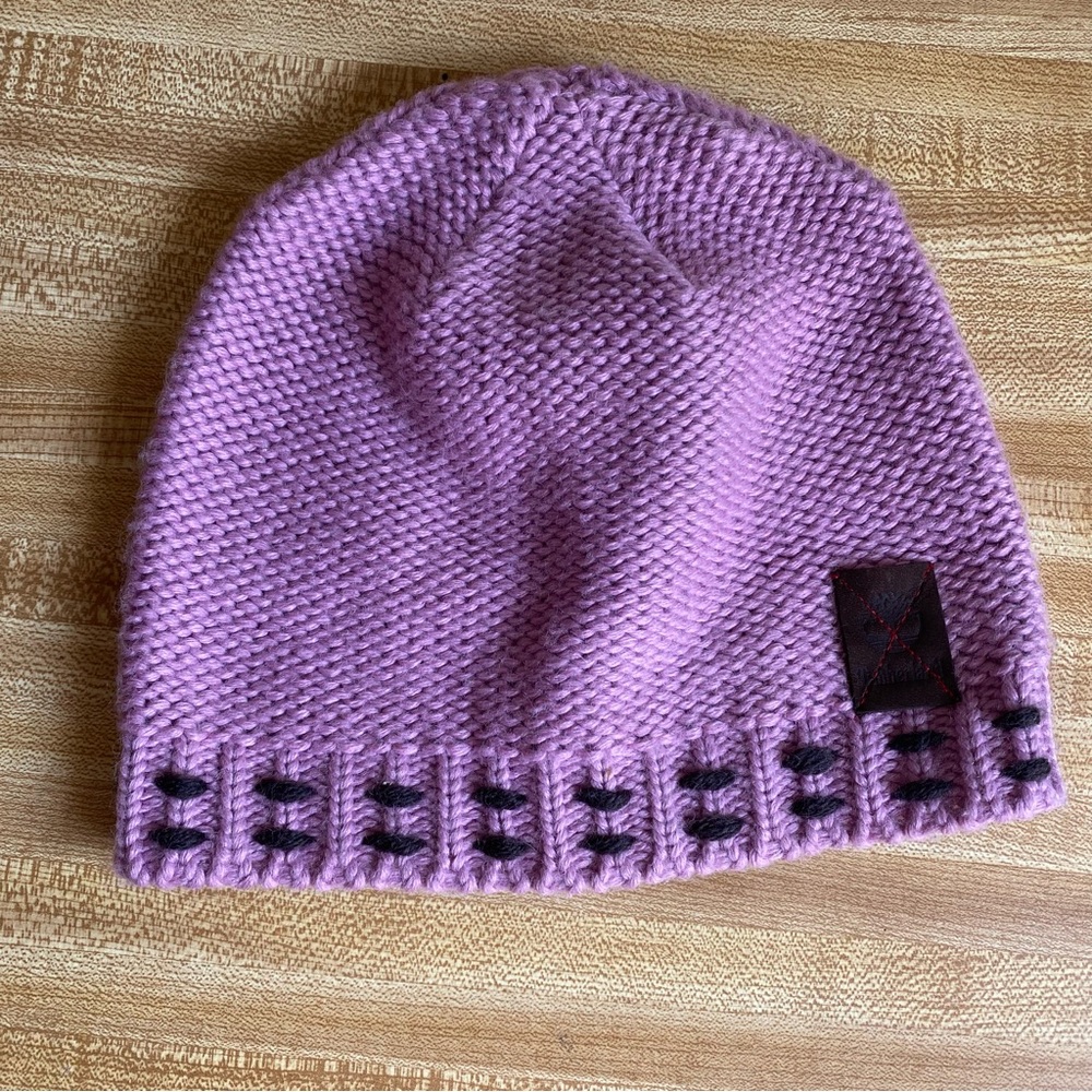 Timberland Kids Lavender Pink Contrast Brown Stitching Knit Beanie 50% Wool M/L
